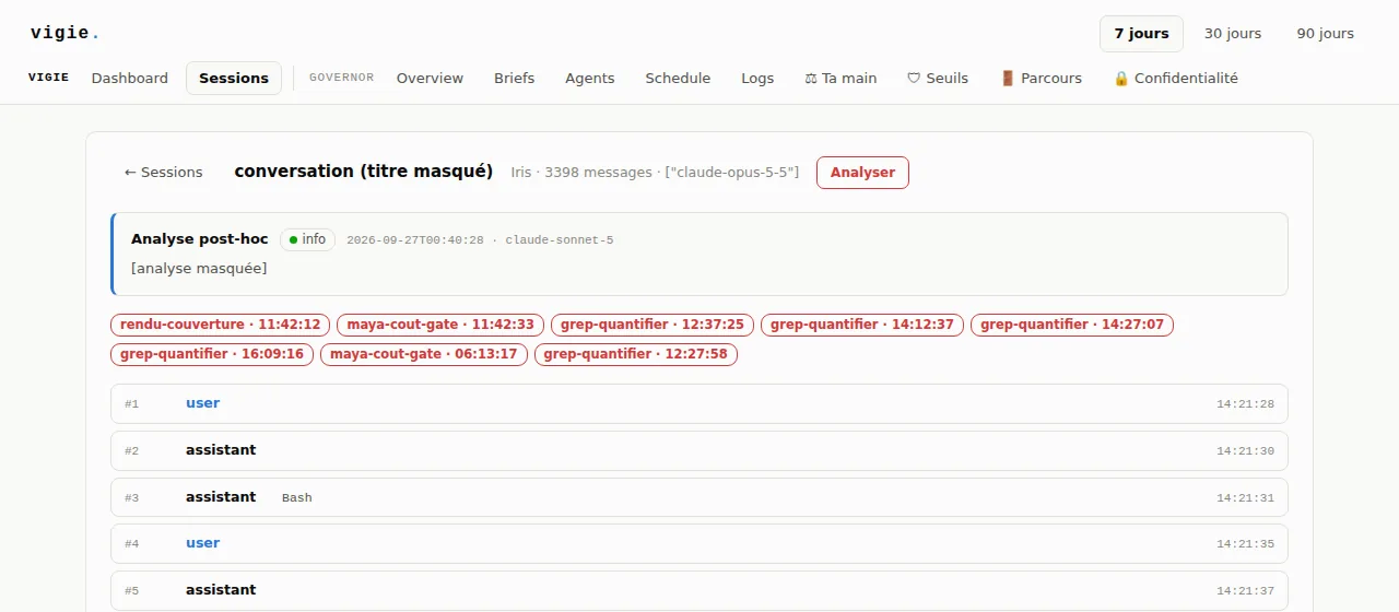 One conversation replayed message by message, with the guardrails that blocked in it.